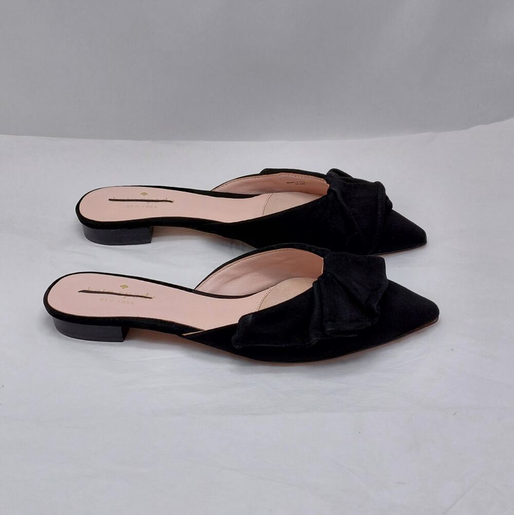 Kate Spade Womens Mules Slip On Flats 6.5M Black Suede Pointed Toe Coquette